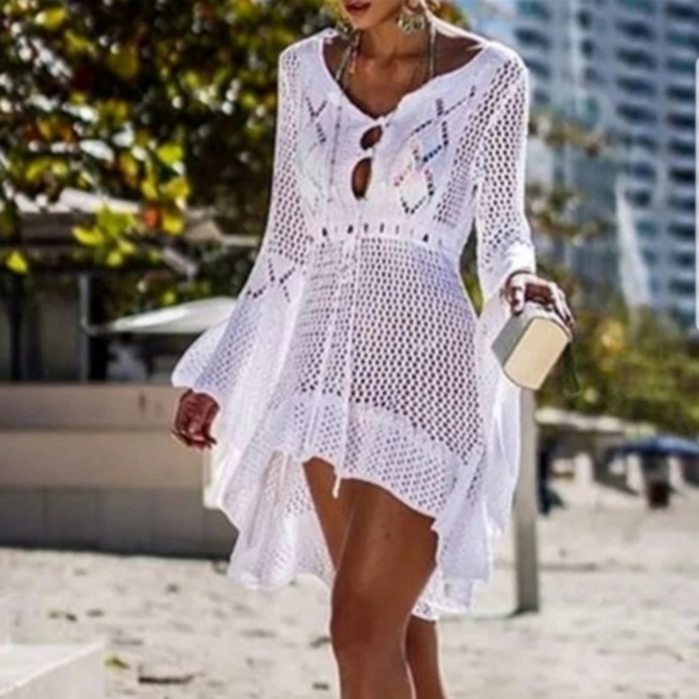 High Quality Crochet Knitted Beach Dress Blue - Picture 13 of 15